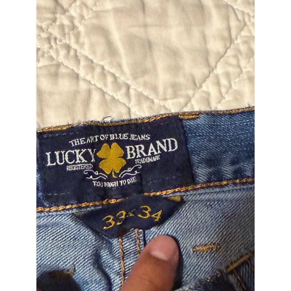 Lucky Brand 181 Relaxed Straight Mens Blue Distressed Denim Jeans 33x34